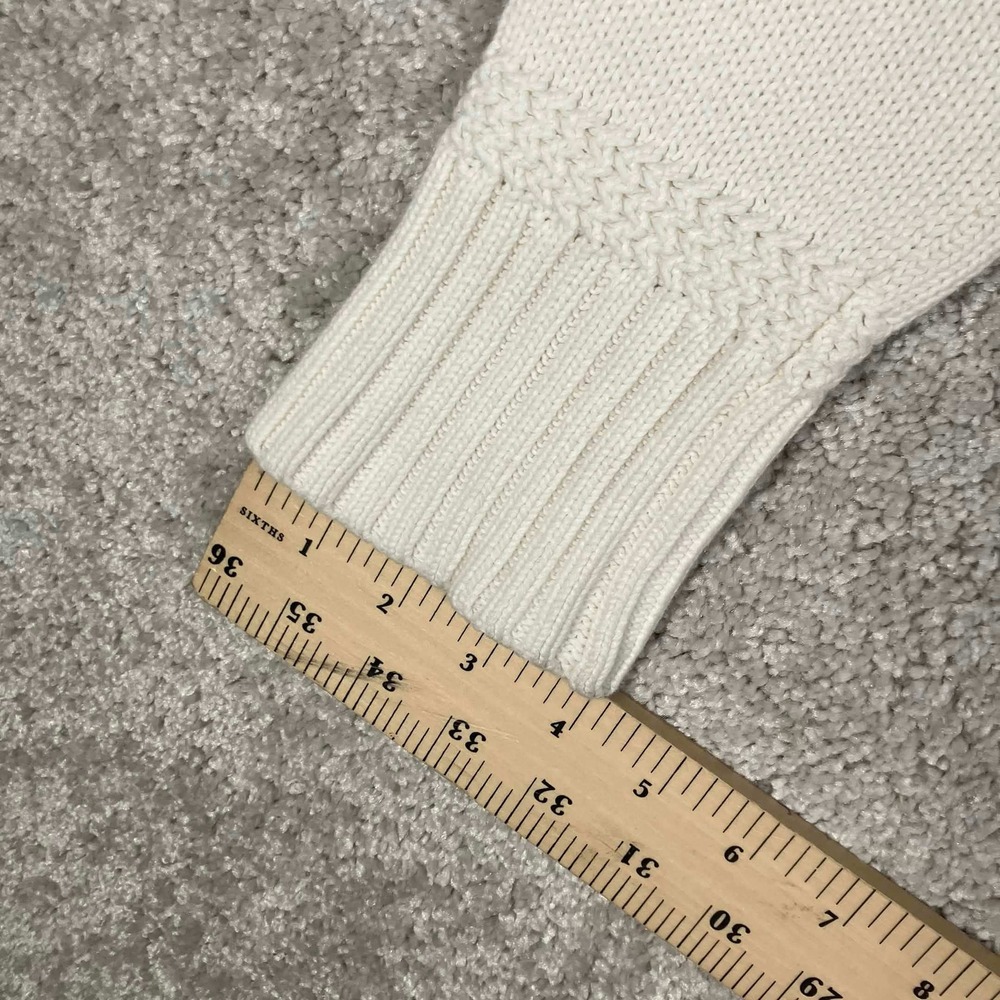 Vintage Ralph Lauren Shawl Neck Sweater Womens L White Cotton Knit Pony Logo - Picture 9 of 13